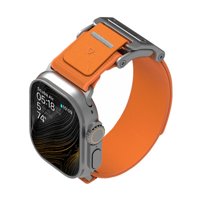 Aulumu A11 Mag Buckle Slim řemínek pro Apple Watch, stříbrná spona, oranžový pásek