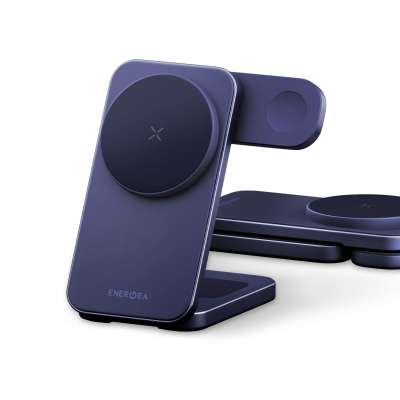 ENERGEA MagTrio 2 skládací bezdrátová nabíječka 3v1 Qi2, Indigo blue