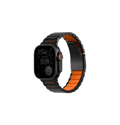 UNIQ Strova Flex řemínek pro Apple Watch 49/46/45/44 mm, Midnight black/Volt orange