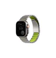 UNIQ Strova Flex řemínek pro Apple Watch 49/46/45/44 mm, Titanium silver/Lime green