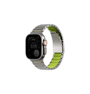 UNIQ Strova Flex řemínek pro Apple Watch 49/46/45/44 mm, Titanium silver/Lime green
